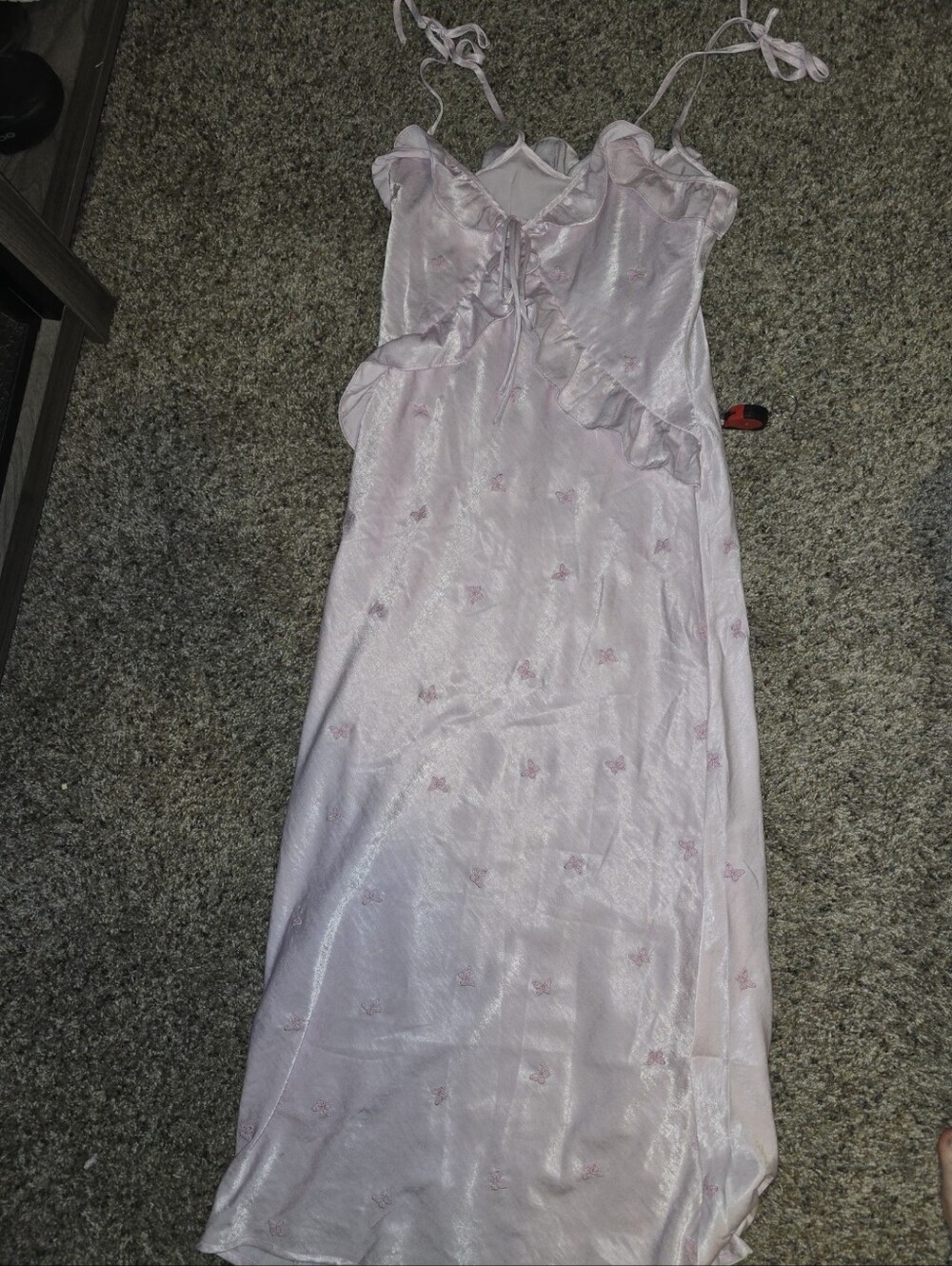 NWOT Wild Fable Pink Satin Ruffle Tie-Front Slip Dress Purple Pale XS 0 2 4 Boho - Picture 3 of 7
